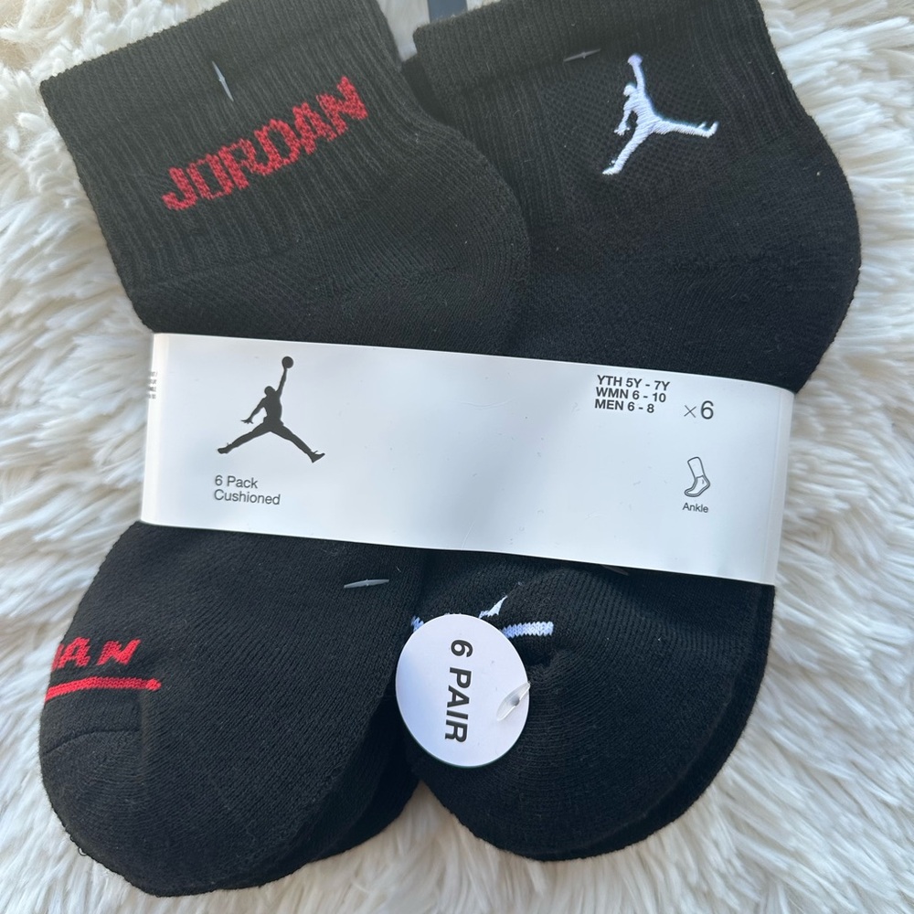 Jordan Black and Red/White Athletic Ankle Socks - 6 Pack